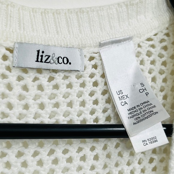 Women's White Cotton Open Knit Sleeveless Cardigan Vest Two Button V Neck - Picture 9 of 9